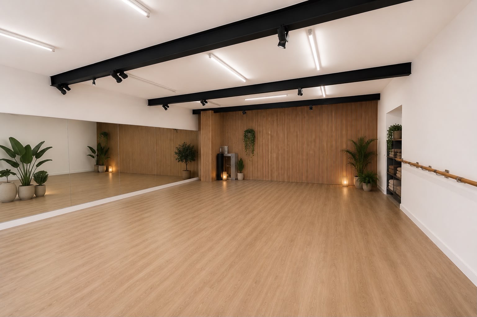 Studio lumineux avec barre et miroirs